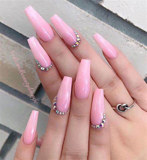 Long Coffin Light Pink Christmas Acrylic Nails. . Acrylic nails designs pink